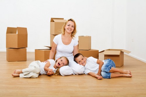 Boxes and household items prepared for a local removal service